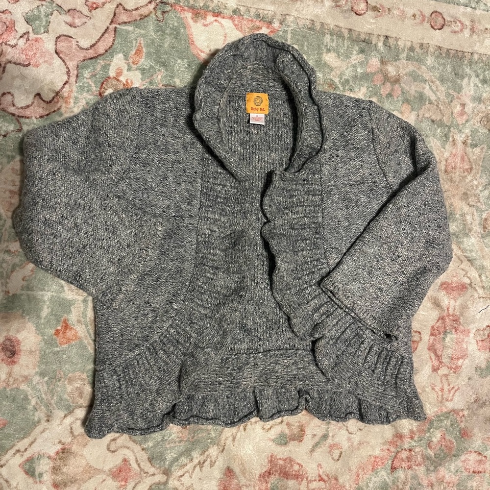 Gray Ruby Rd. Open ruffled cardigan sweater